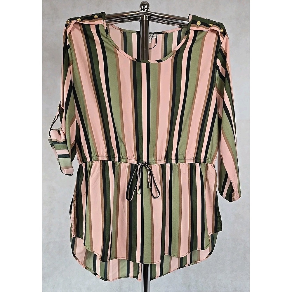 Mileage‎ Shirt Womens Size 1X Top Stretch Waist Multicolor Stripped Top NEW